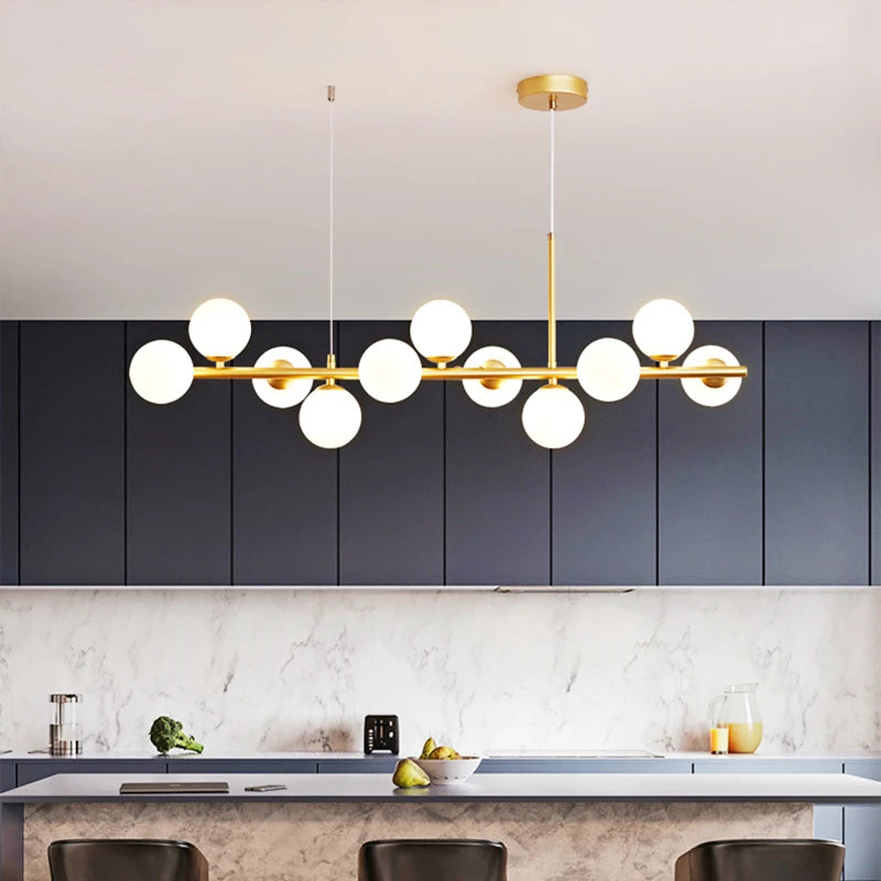 Modern LED Pendant Gold Light Glass Ball 11 Heads Hanging Lamp for Kitchen Living Dining Room