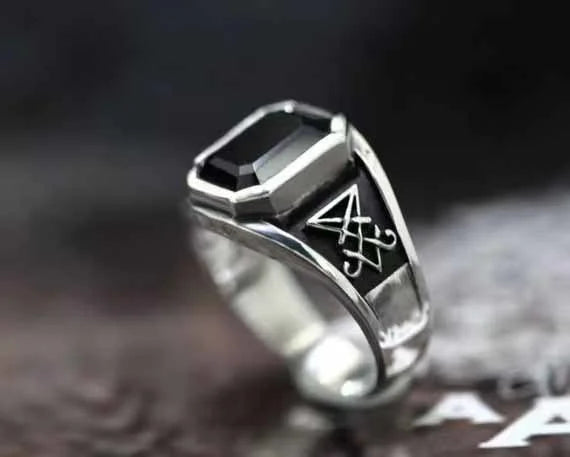 Vintage Gothic Baphomet Seal Signet Rings