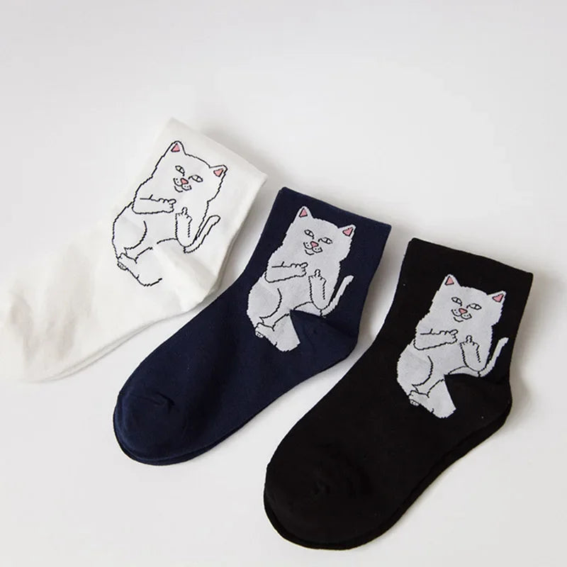 Women Art Funny Alien Planet Creative Funny Cartoon Cat Unisex Breathable Cotton Socks