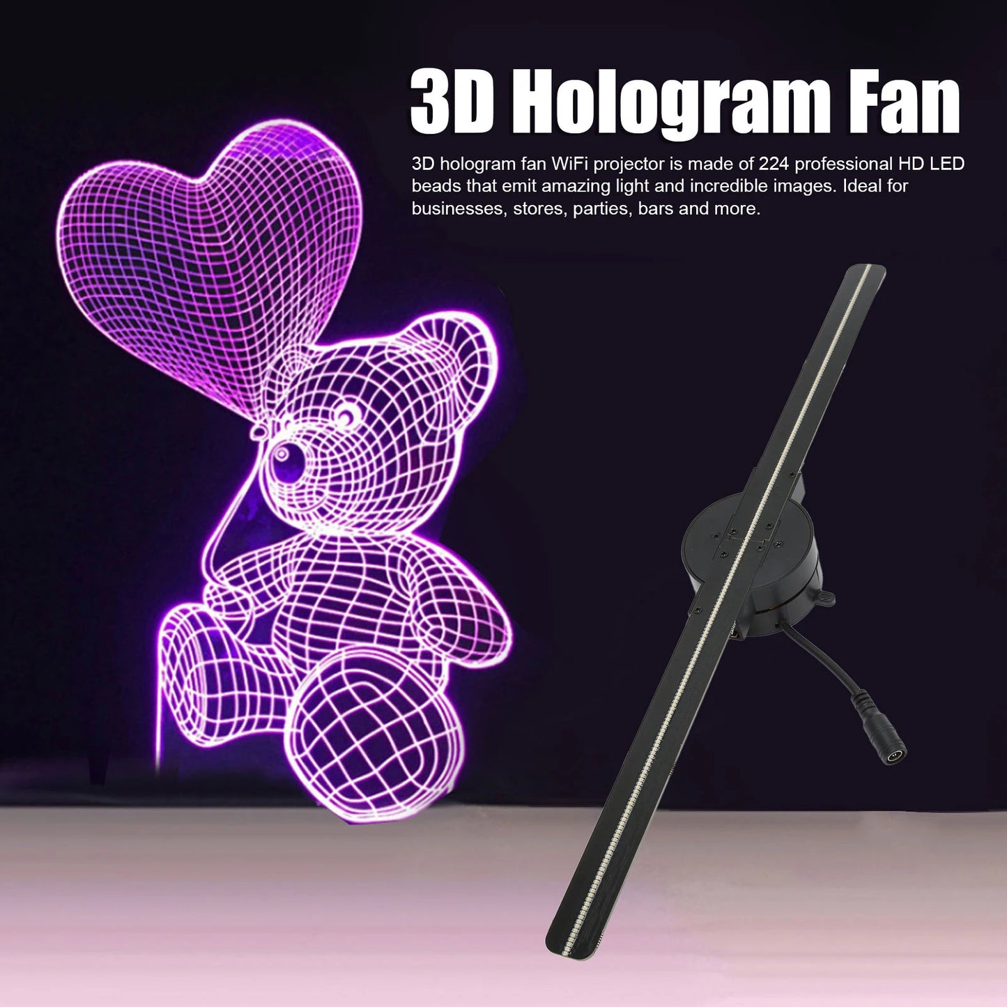 3D Hologram Fan 16.5in 2000x224 WiFi 3D Projector with 224 LED Light Beads for Business
