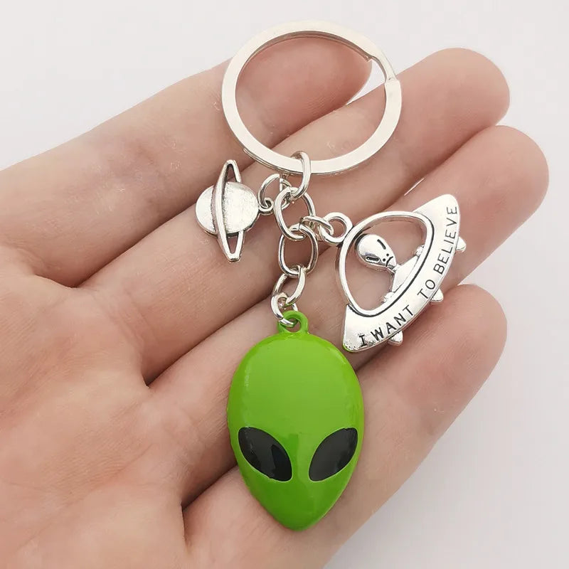 1 Piece UFO Planet Alien Rocket Keychain