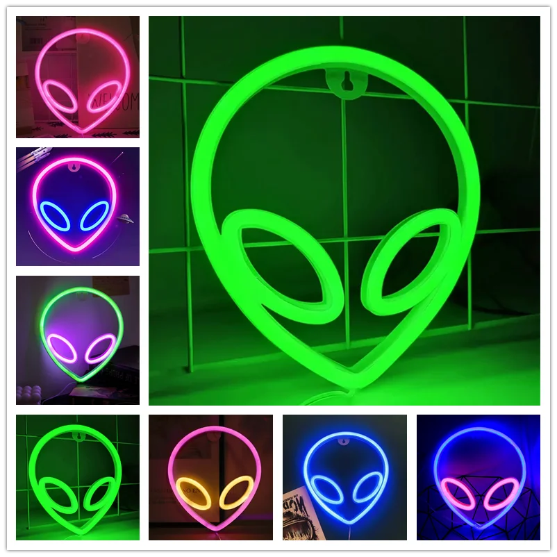 Green Alien LED Neon Night Lights Art Sign Game Room
