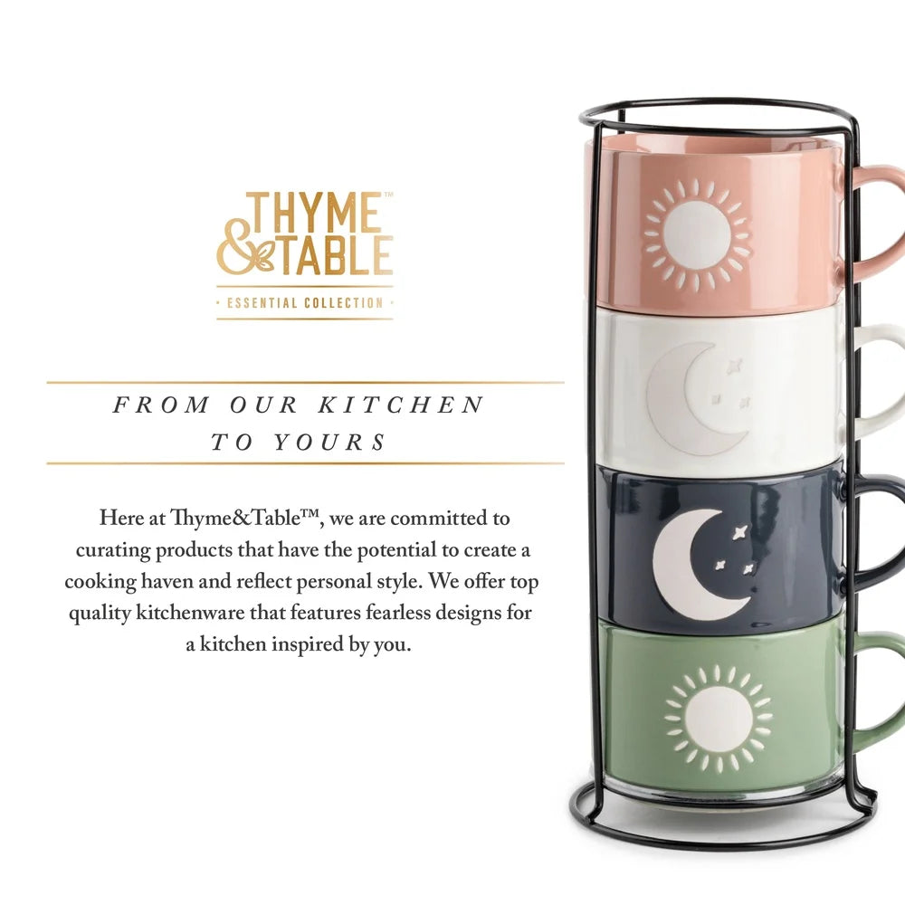 Stackable Ceramic Celestial Coffee Mugs Set of Four 11oz Durable Kitchen Drinkware Sun Moon Design