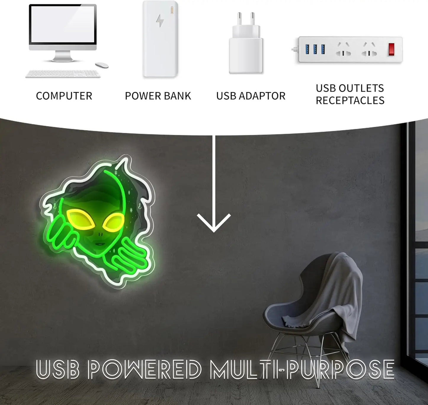 Alien Head LED Neon Sign Light for Bedroom Game Room