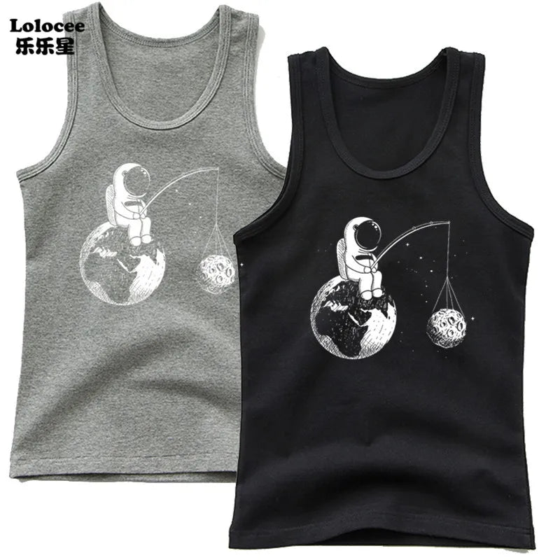 Funny Astronaut Graphic Print Tees O-Neck