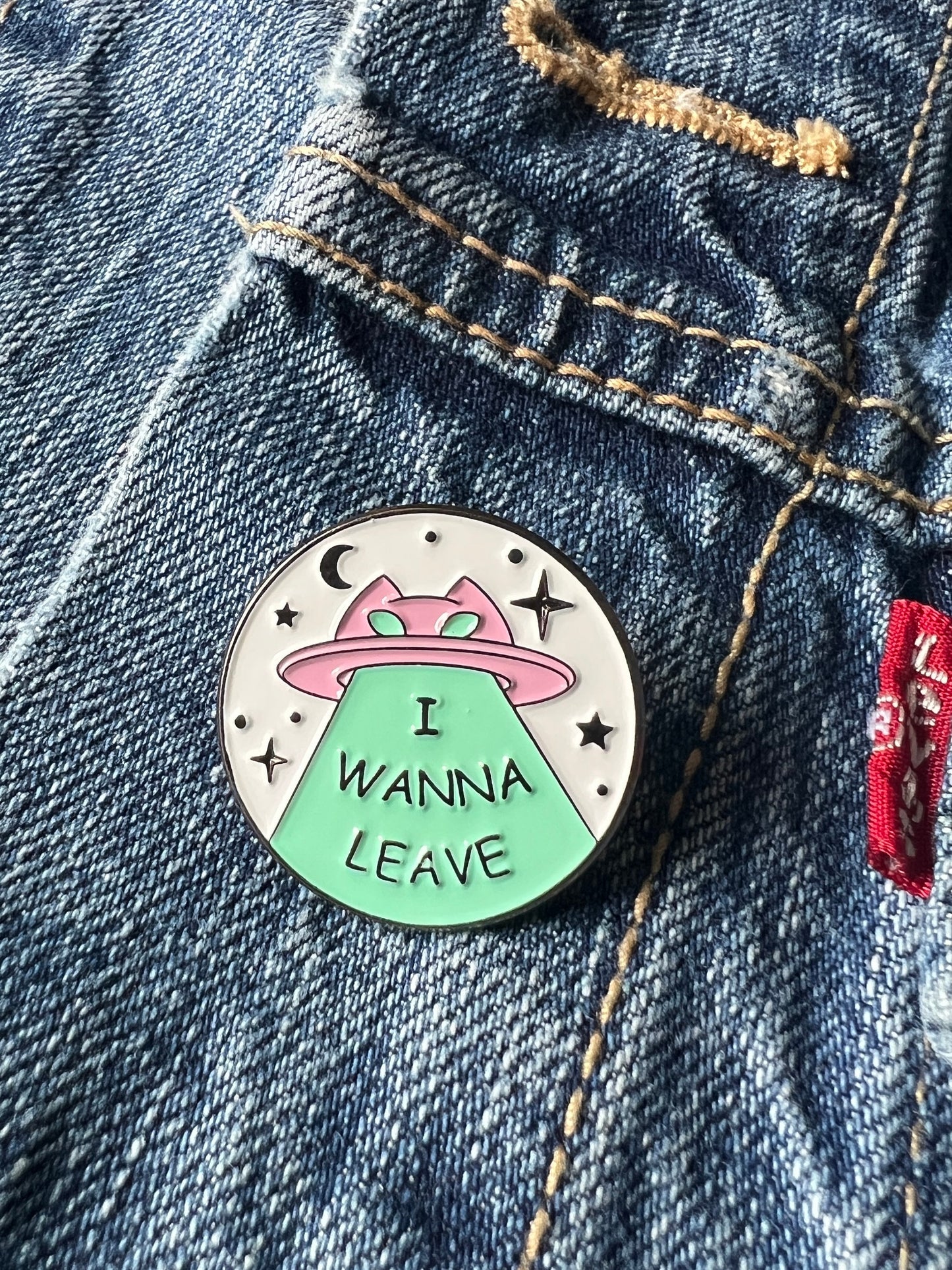 Enamel pin space cat alien pins for jackets backpacks and more