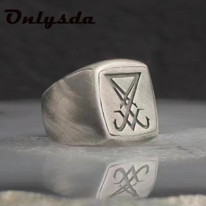 Vintage Gothic Baphomet Seal Signet Rings