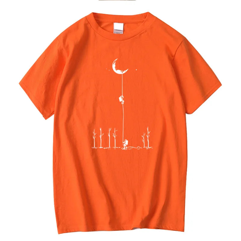 Astronaut Print Casual Loose O-neck for Men T-shirt