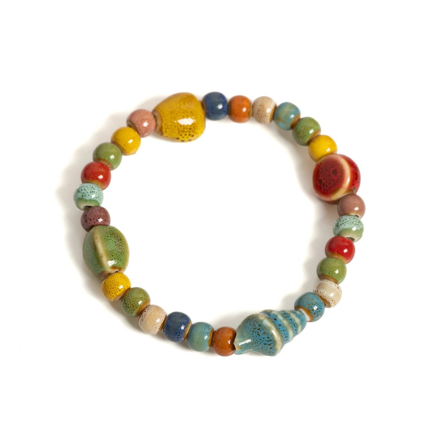 Handmade Colorful Starfish & Seashell Ceramic Beaded Bracelet