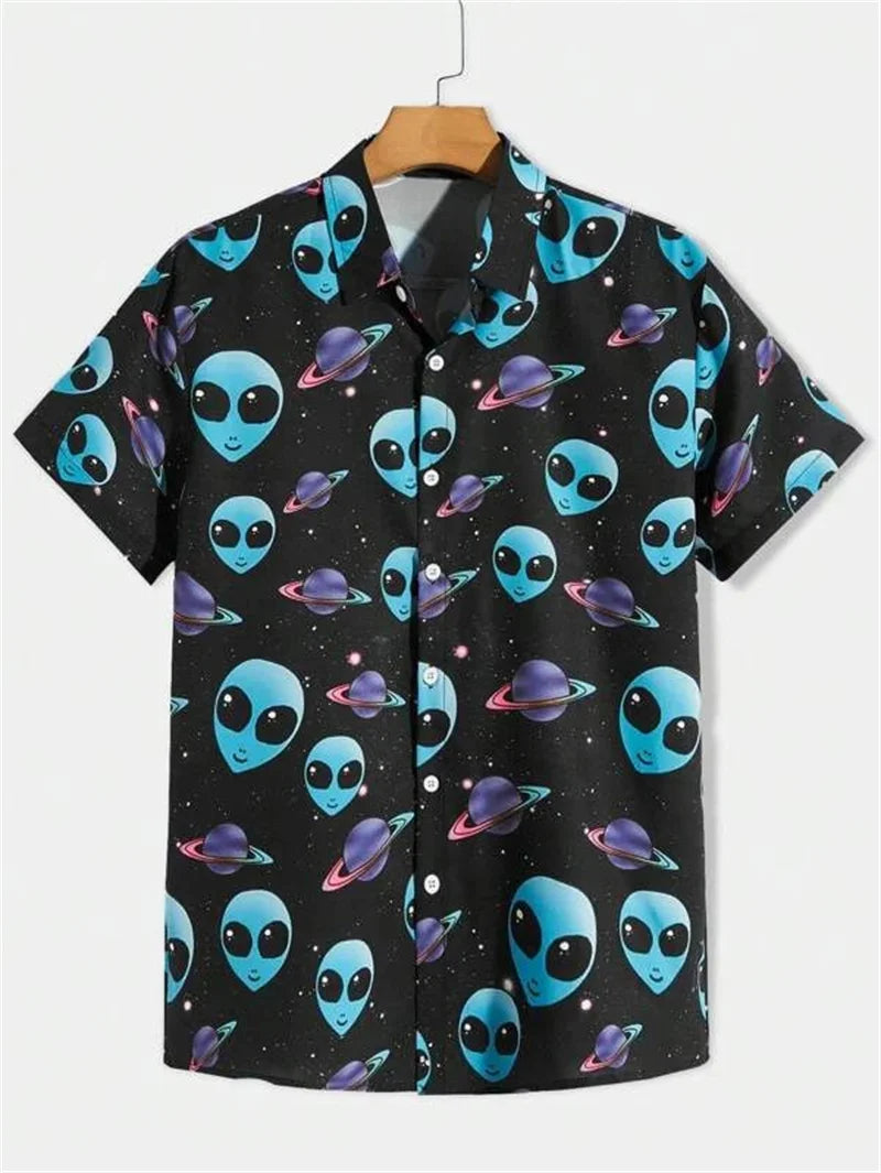 Men's Astronaut Printed Hawaii Short Sleeved Shirt
