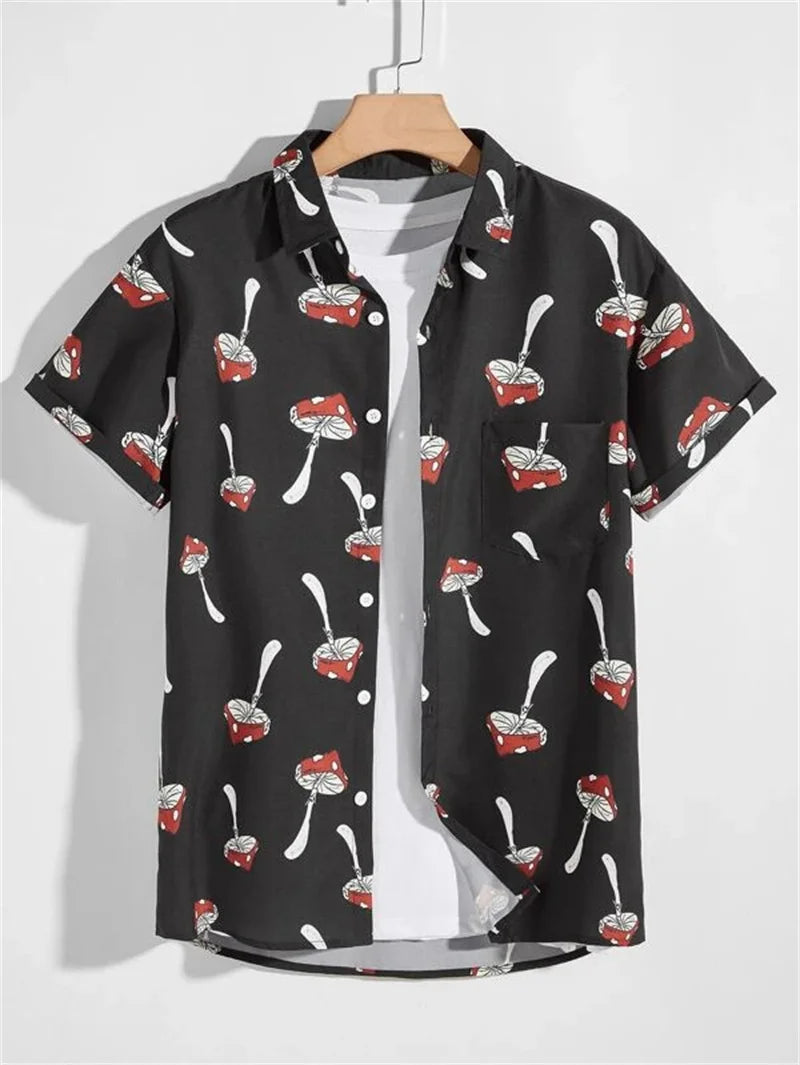 Men's Astronaut Printed Hawaii Short Sleeved Shirt
