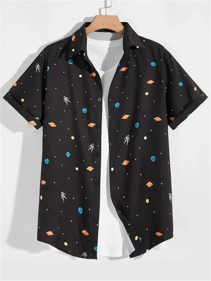 Men's Astronaut Printed Hawaii Short Sleeved Shirt