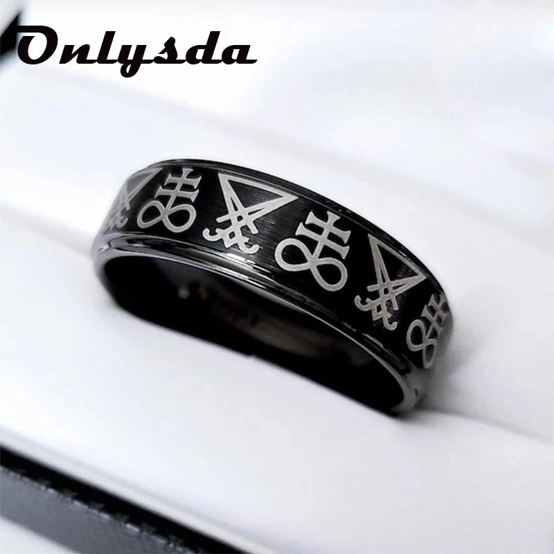 Vintage Gothic Baphomet Seal Signet Rings