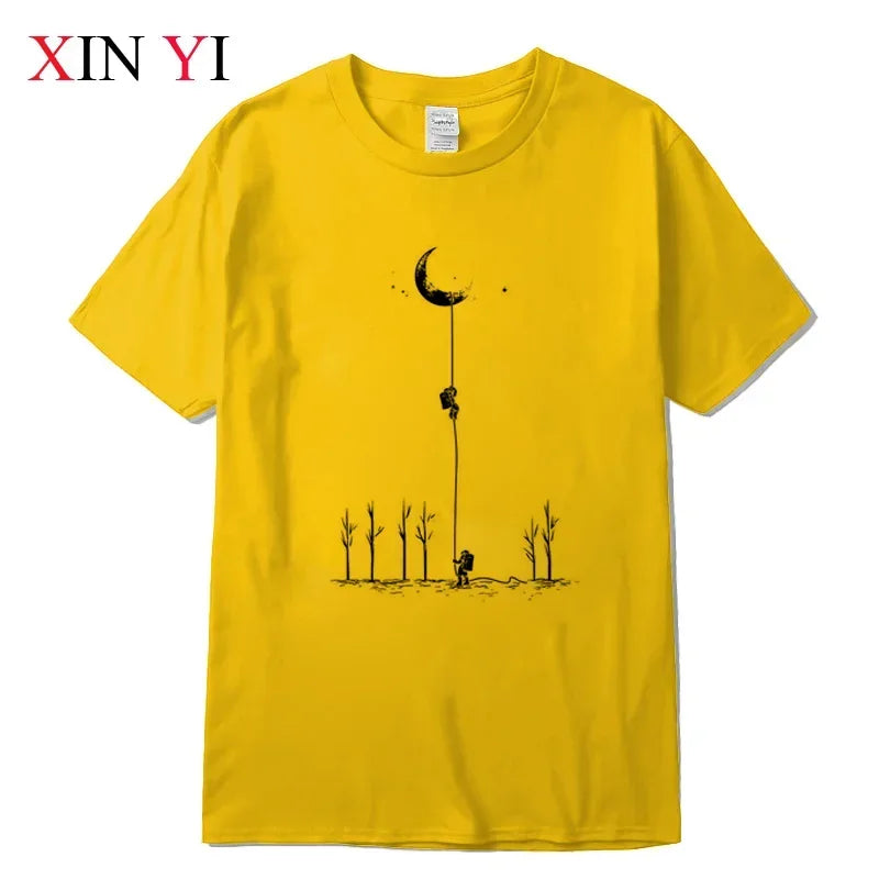Astronaut Print Casual Loose O-neck for Men T-shirt