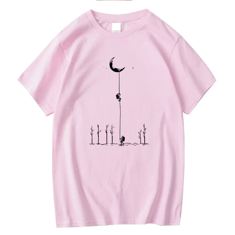 Astronaut Print Casual Loose O-neck for Men T-shirt