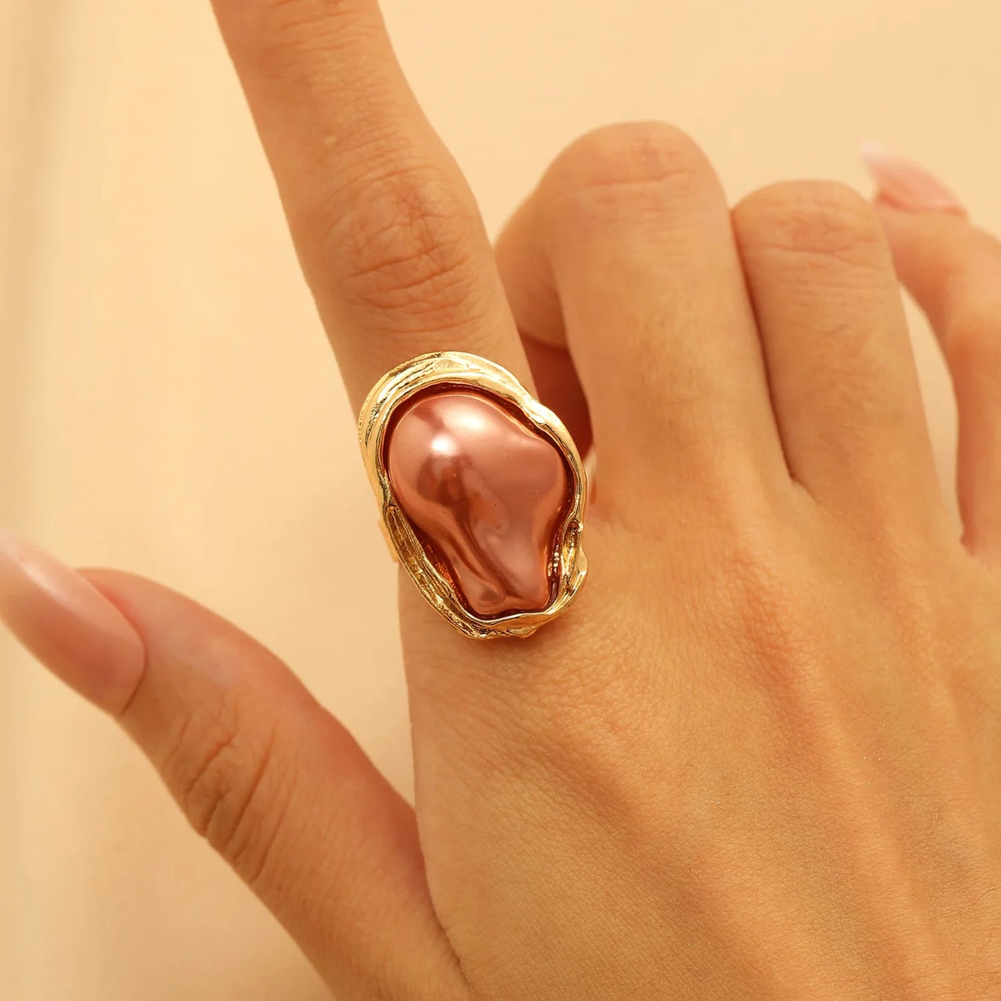 LATS Alien Irregular Baroque Imitation Pearl Open Ring for Women