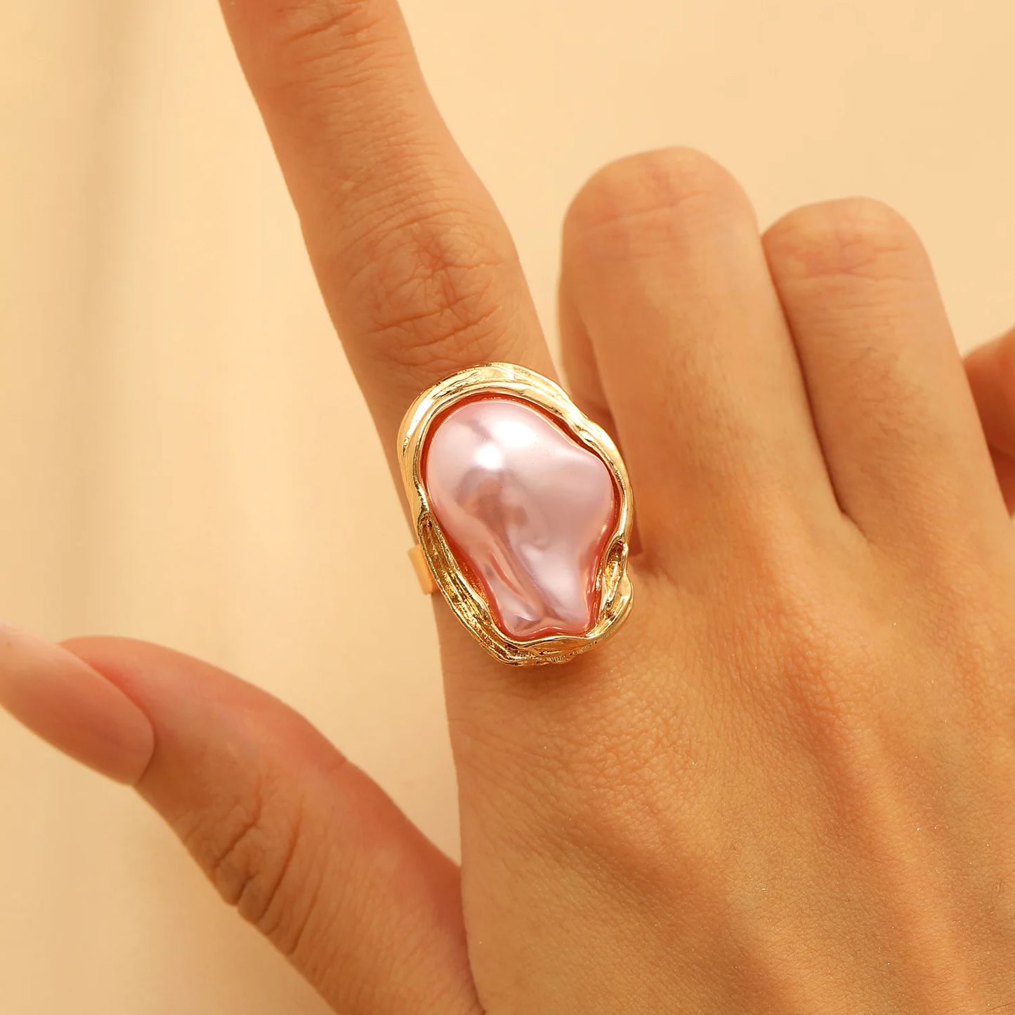 LATS Alien Irregular Baroque Imitation Pearl Open Ring for Women