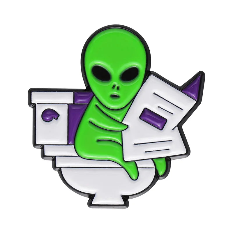 ET Aliens reading newspapers while sitting on the toilet