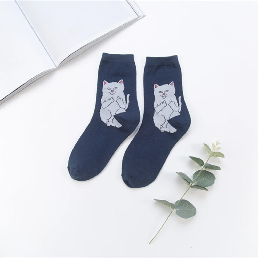 Unisex Summer Fashion Cartoon Cat Art Funny Alien Planet Socks