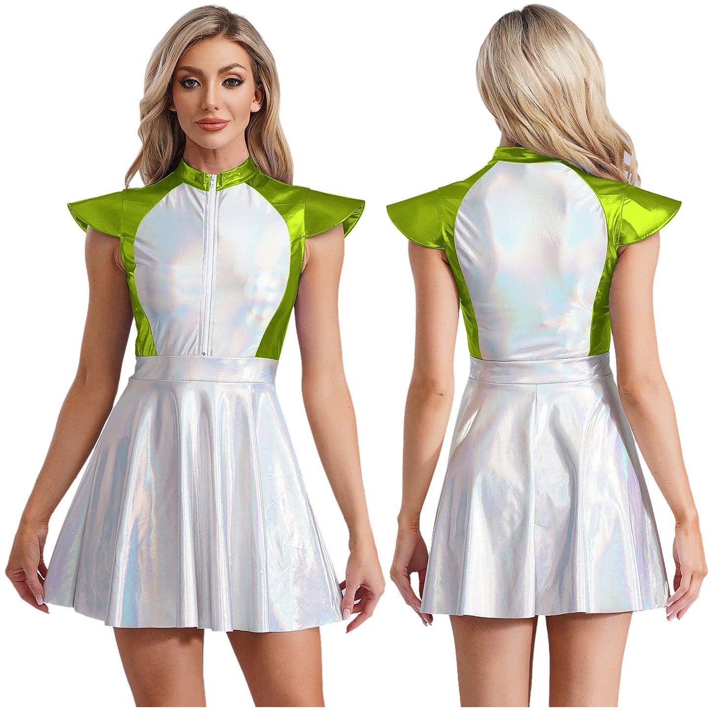 Adult Silver Astronaut Costume Women Alien Tutu Dress Suit Space