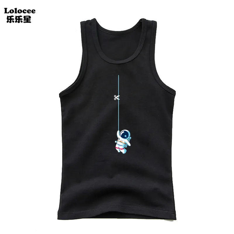 Funny Astronaut Graphic Print Tees O-Neck