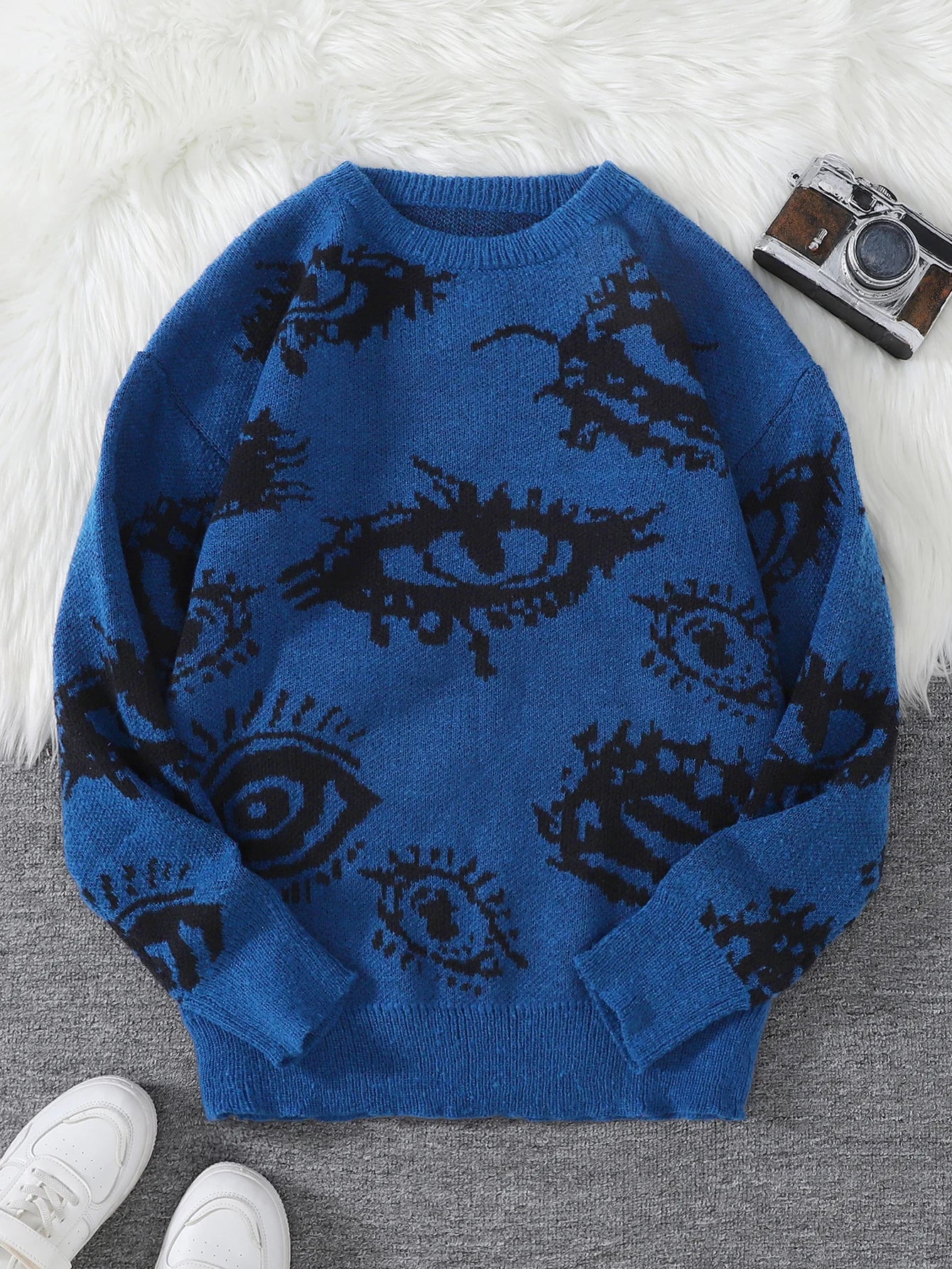 Autumn and Winter Abstract Eye Jacquard Pattern Pullover Sweater