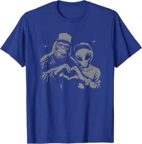 Bigfoot and Alien Sasquatch Love Hand Sign T-Shirt