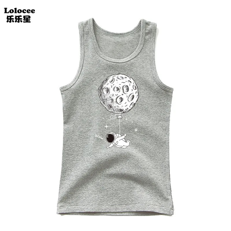 Funny Astronaut Graphic Print Tees O-Neck