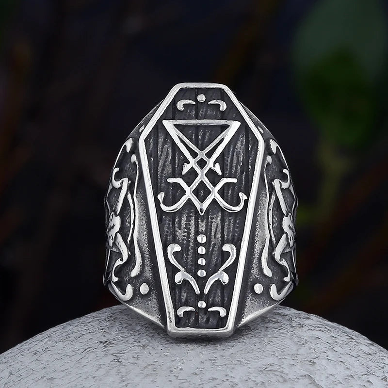 Vintage Gothic Baphomet Seal Signet Rings