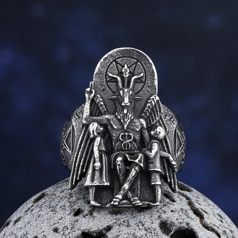 Vintage Gothic Baphomet Seal Signet Rings