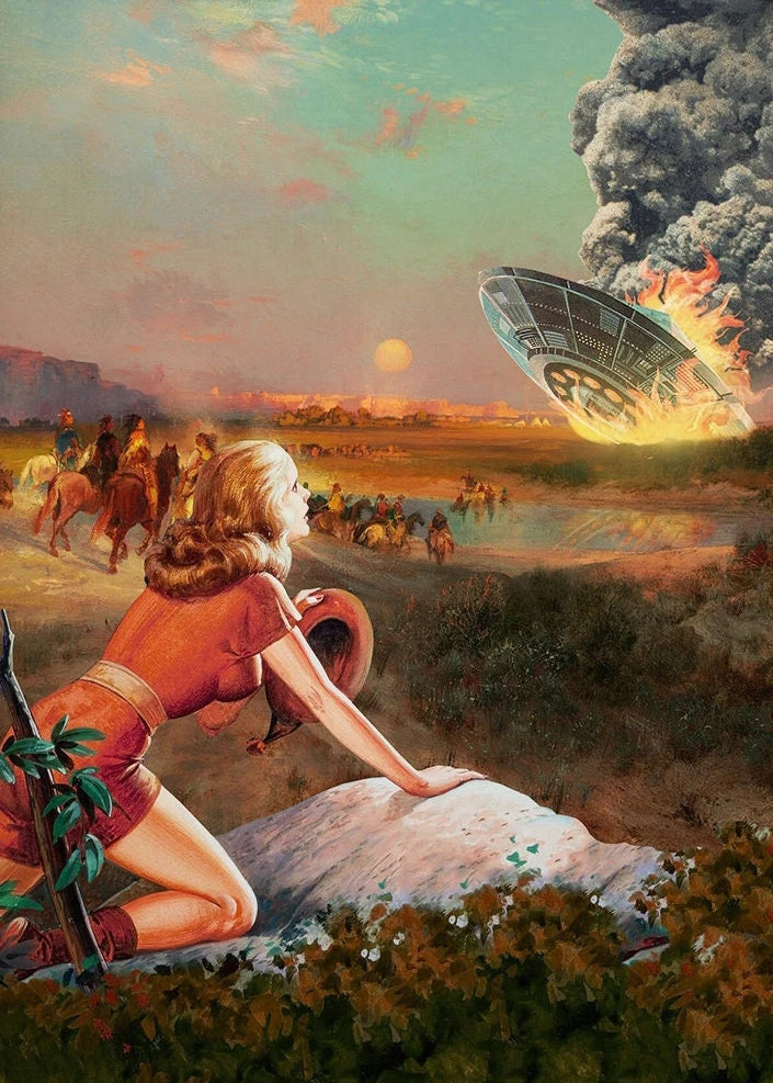 UFO Alien Poster Retro Disco Ball Wall Art Home Decor Mural