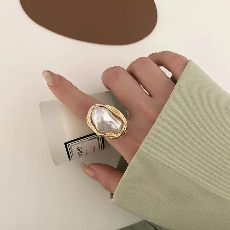 LATS Alien Irregular Baroque Imitation Pearl Open Ring for Women