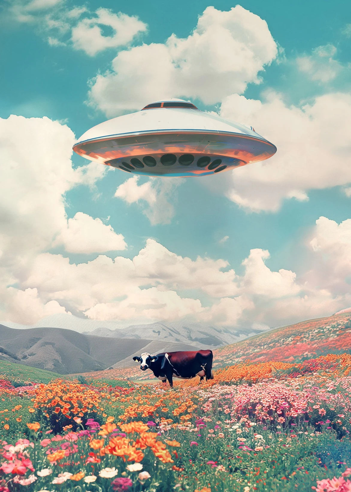 UFO Alien Poster Retro Disco Ball Wall Art Home Decor Mural