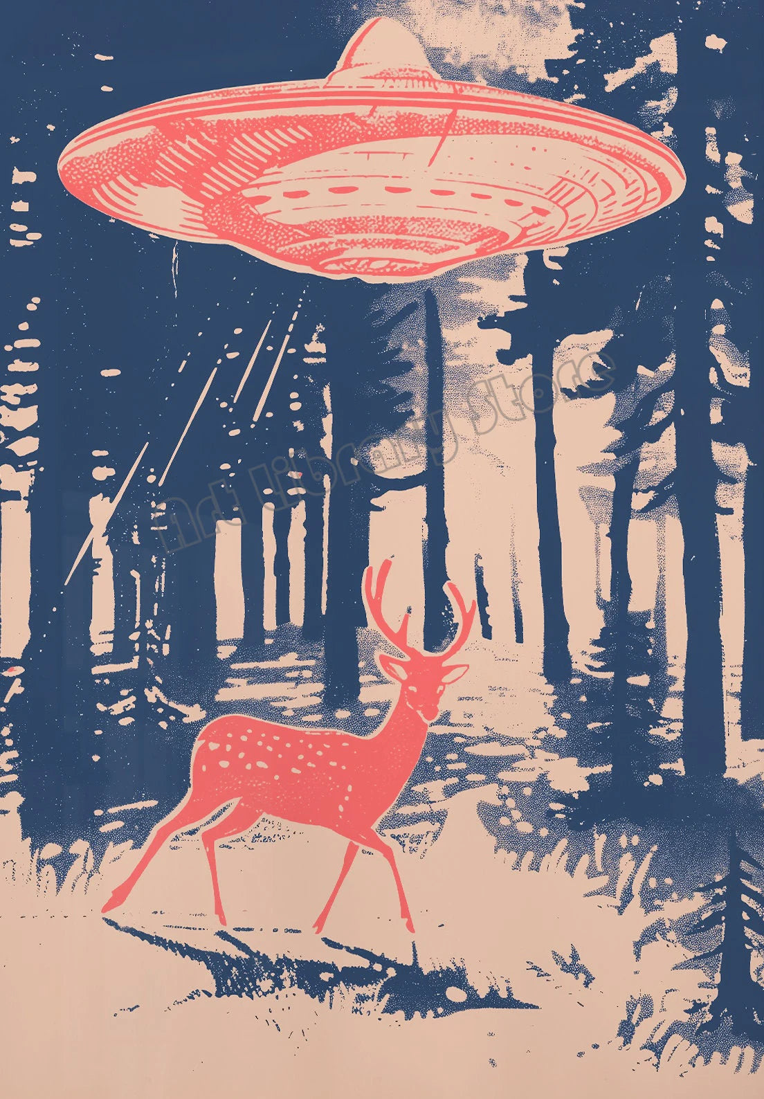 Retro Outerspace UFO Funny Cow Alien Drinking Coffee Canvas