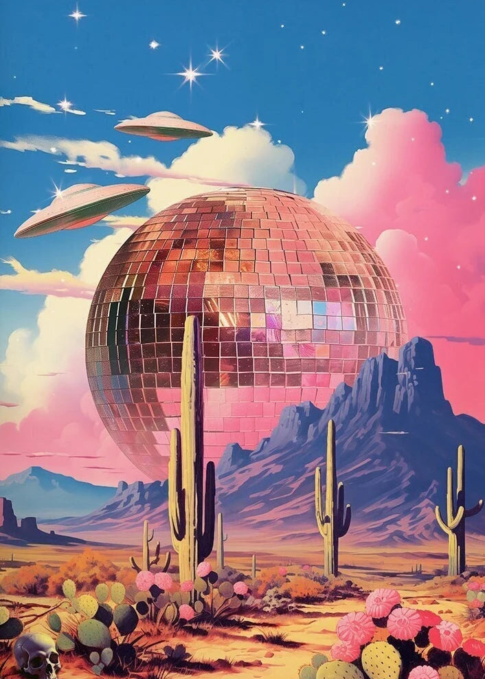 UFO Alien Poster Retro Disco Ball Wall Art Home Decor Mural