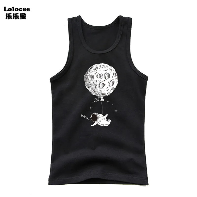 Funny Astronaut Graphic Print Tees O-Neck