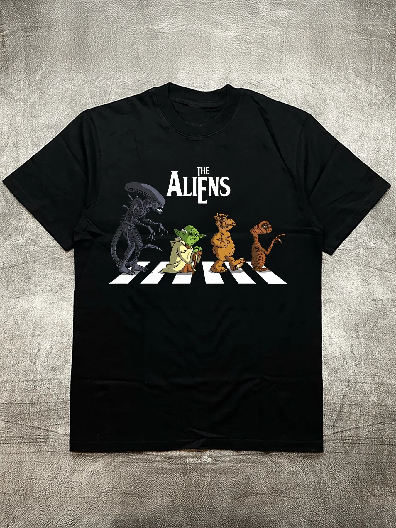 Alien Characters Creative Men's Black Short T - Shirt