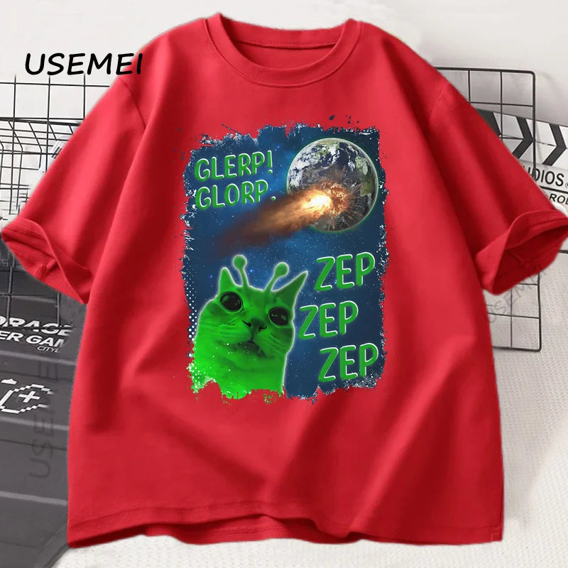 Funny Alien Cat T-Shirt Men Women