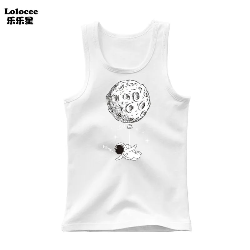 Funny Astronaut Graphic Print Tees O-Neck