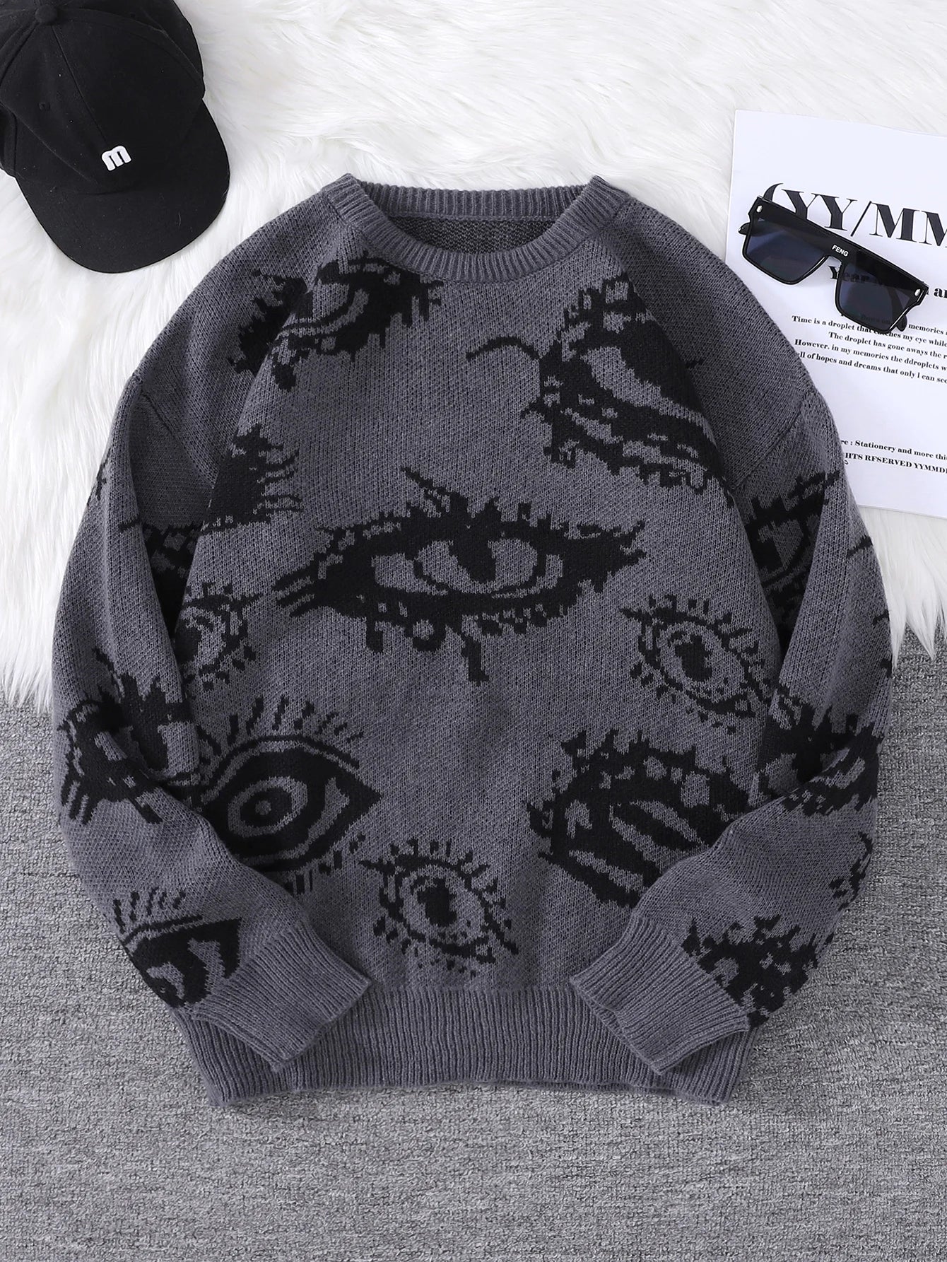 Autumn and Winter Abstract Eye Jacquard Pattern Pullover Sweater