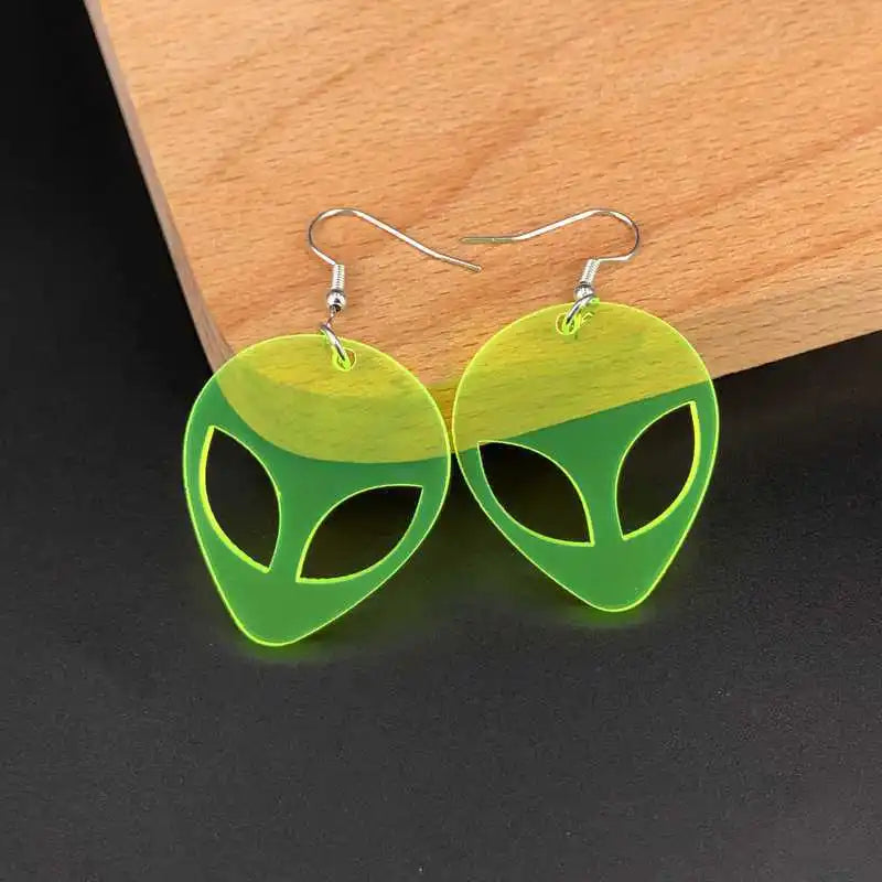 Transparent Fluorescent Green Scientific Exploration Alien Earrings