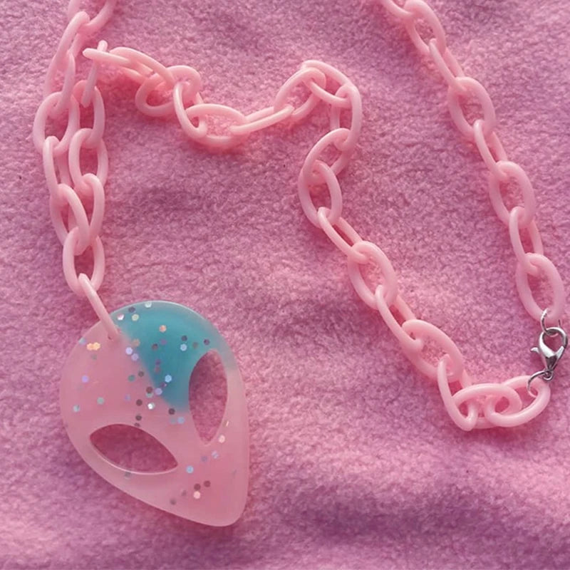 Pink Alien Pendant Necklace for Women