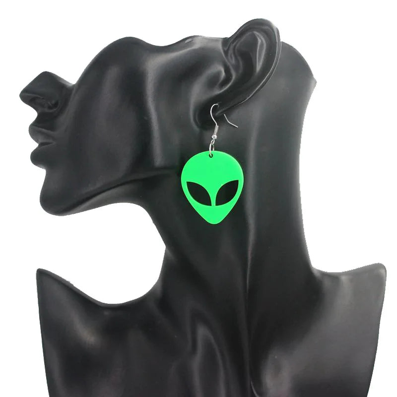 Transparent Fluorescent Green Scientific Exploration Alien Earrings