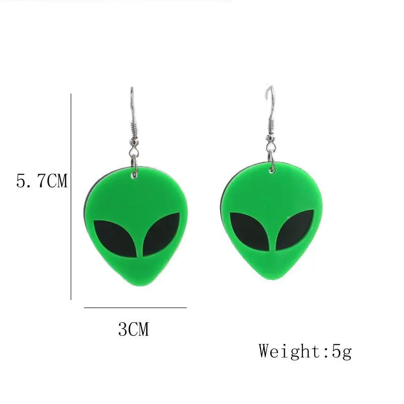 Transparent Fluorescent Green Scientific Exploration Alien Earrings