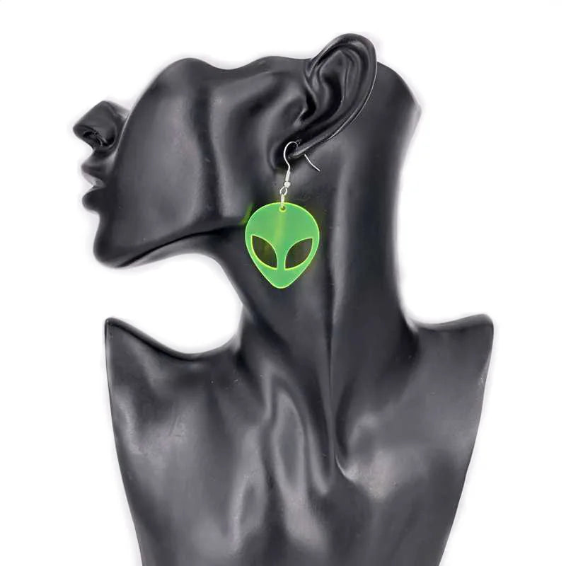 Transparent Fluorescent Green Scientific Exploration Alien Earrings