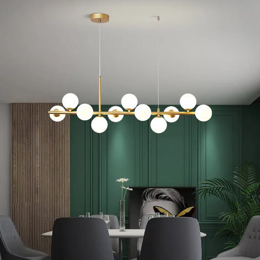 Modern LED Pendant Gold Light Glass Ball 11 Heads Hanging Lamp for Kitchen Living Dining Room