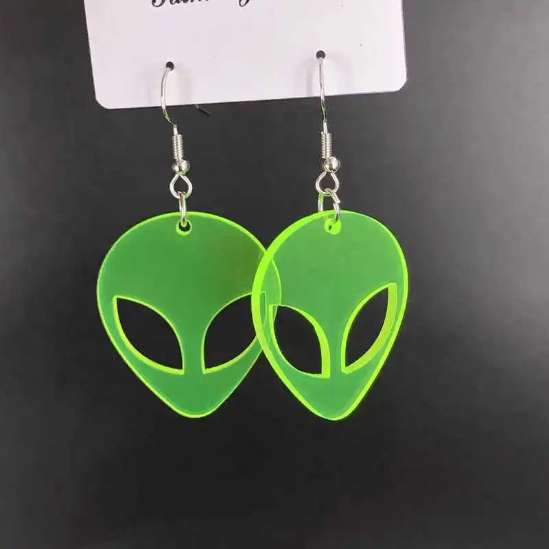 Transparent Fluorescent Green Scientific Exploration Alien Earrings