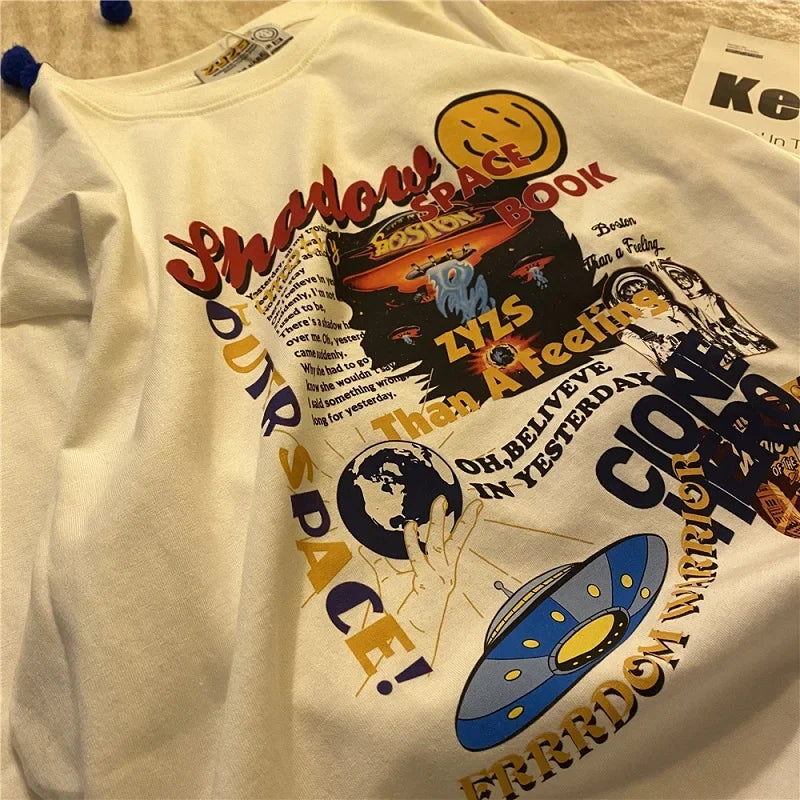 Harajuku T-shirt Women Alien Print Oversized T Shirt