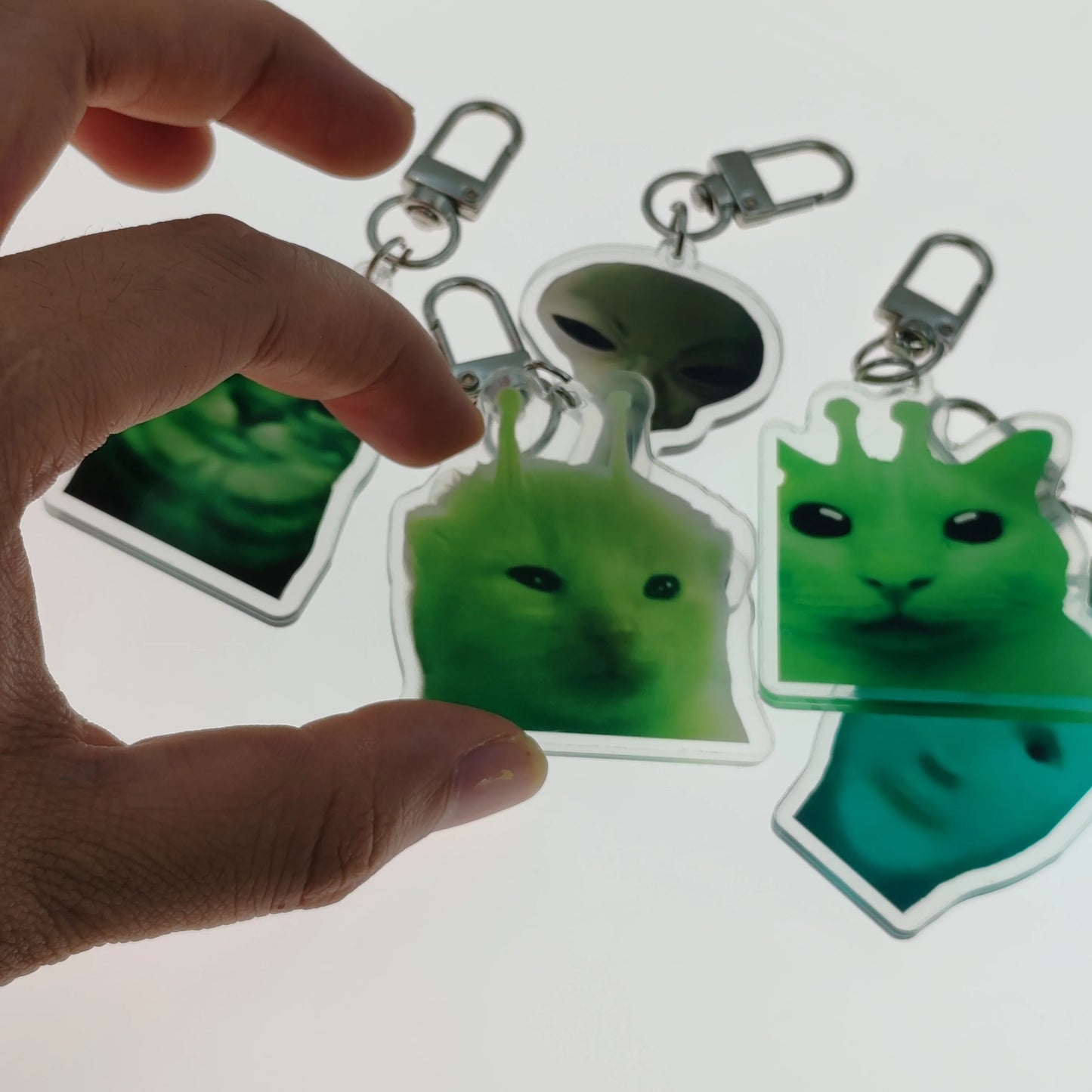 Green Alien Cat Fun Cute Keychain
