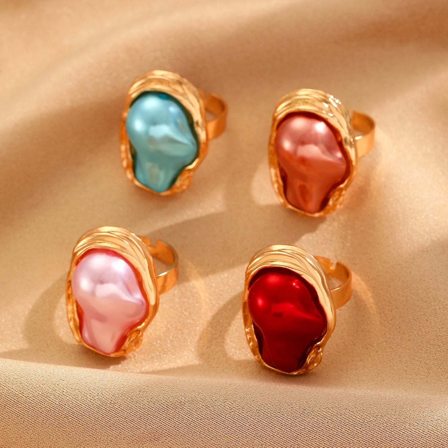 LATS Alien Irregular Baroque Imitation Pearl Open Ring for Women